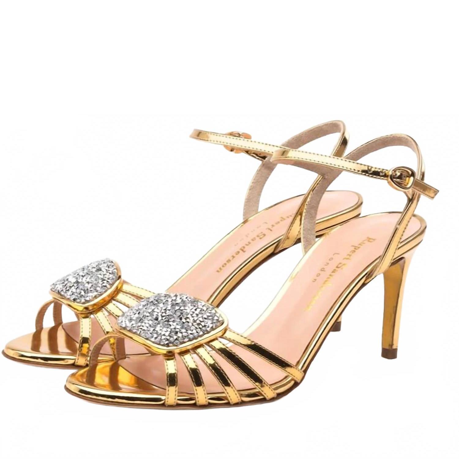 New Rupert Sanderson Women's Nakota Crystal Sandal In Mirror Gold